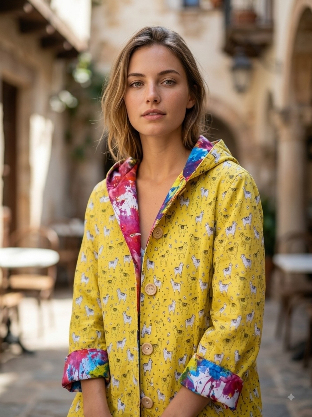 Handmade Reversible Llama Paint Splatter Hooded Jacket Craftcore Art School